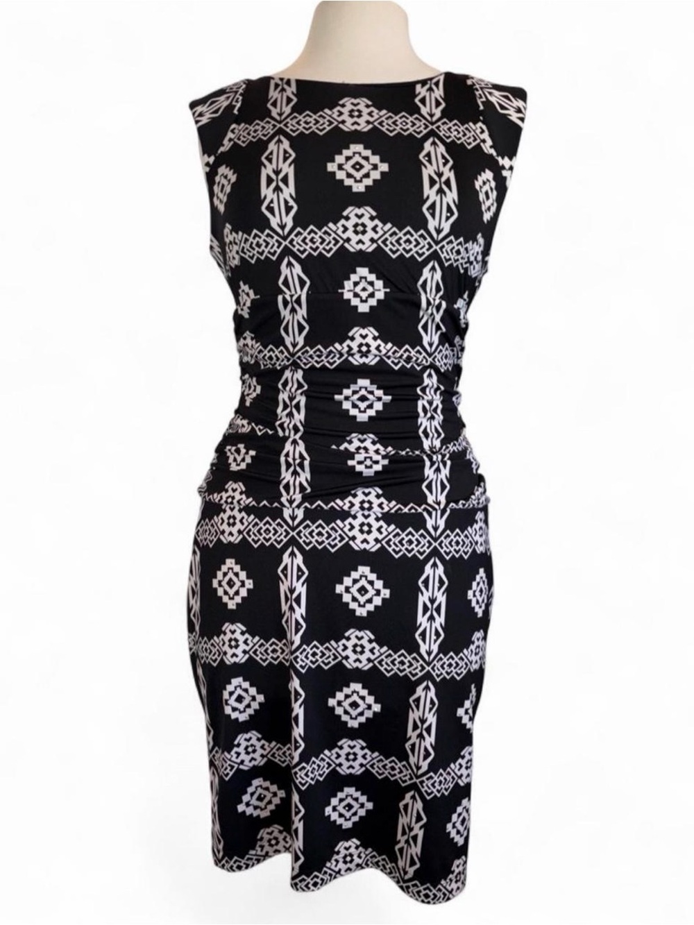 INC International Concepts Geometric Diamond Ruched Sleeveless Dress size m